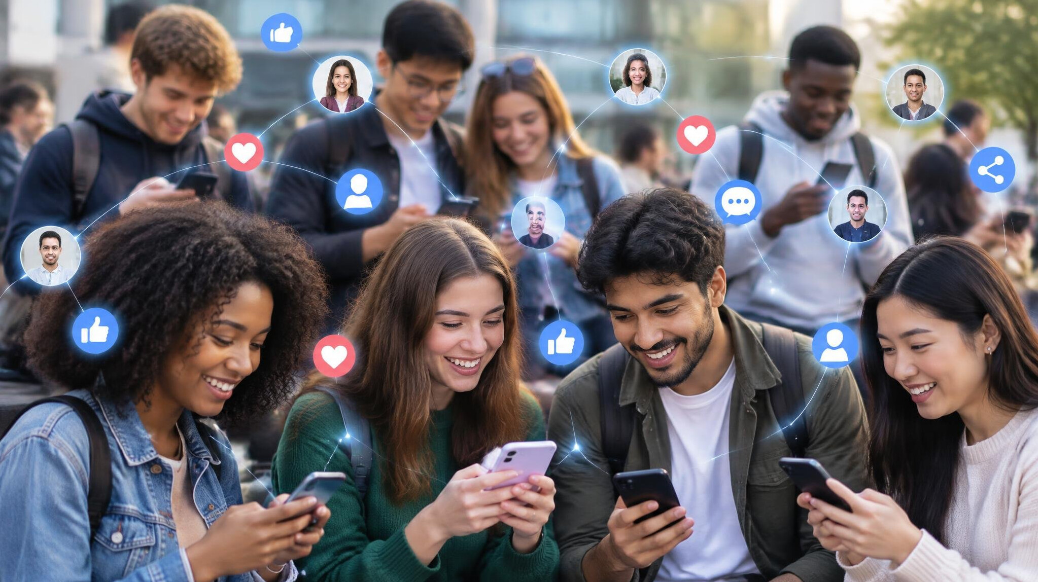 people using smartphones in crowd