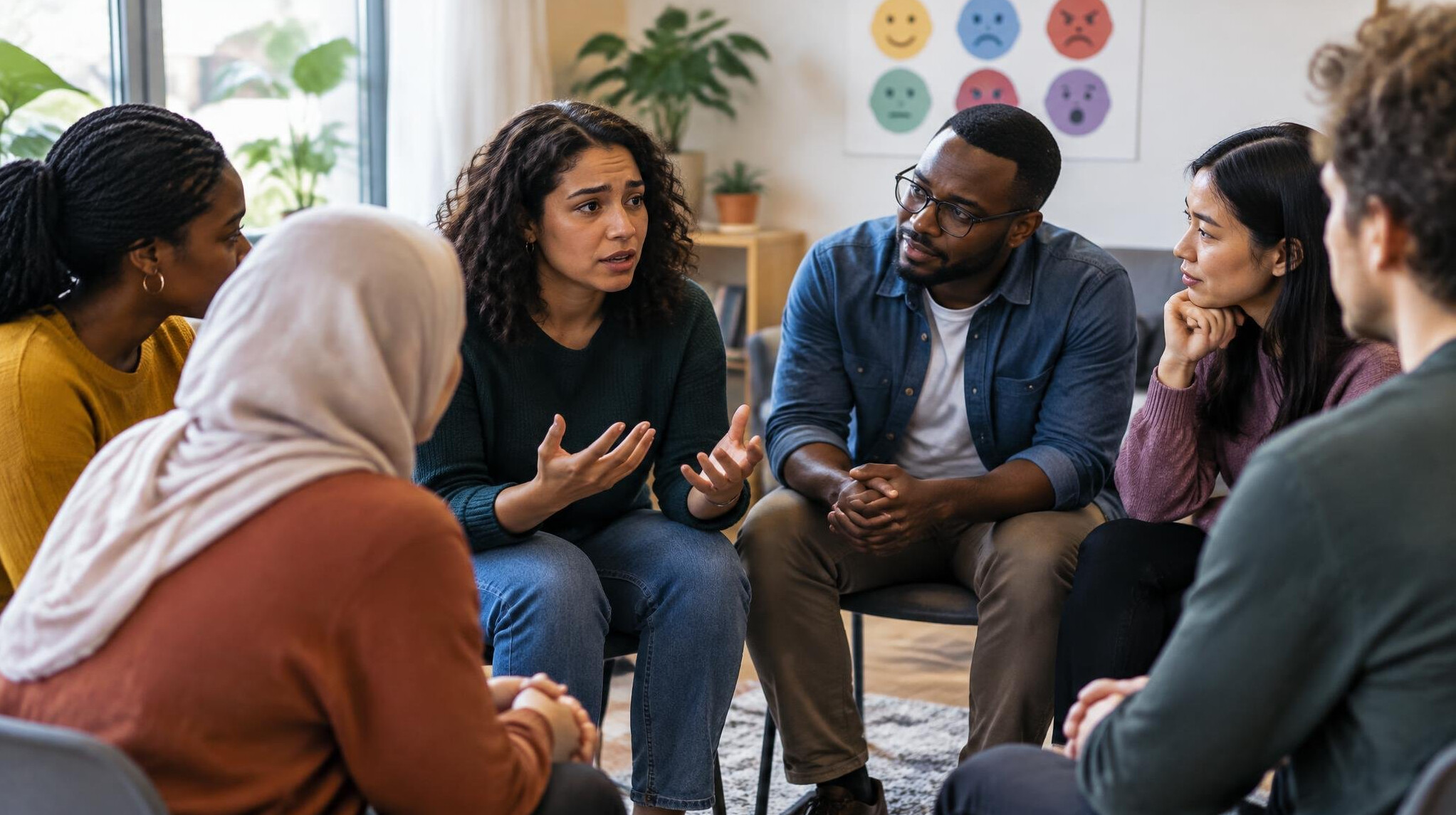 diverse people in deep conversation