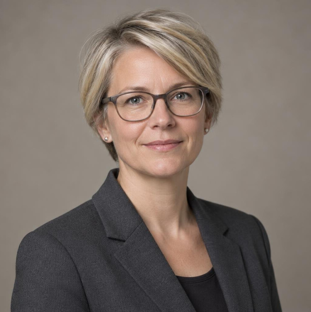 Studio portrait of a woman researcher with glasses
